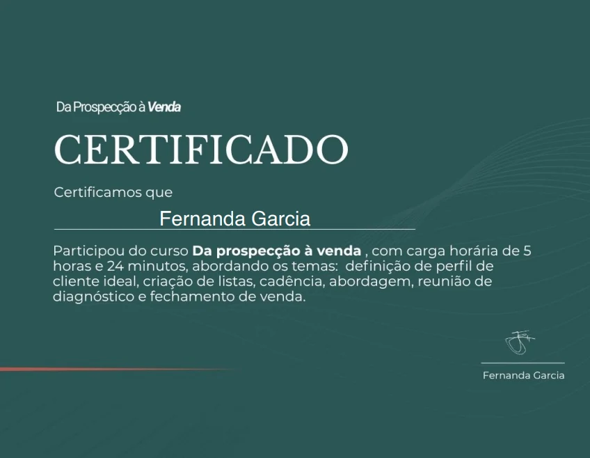 Certificado do curso Da Prospecção à Venda