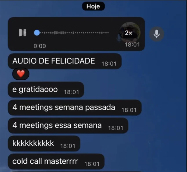 Depoimento no WhatsApp: 4 meetings essa semana