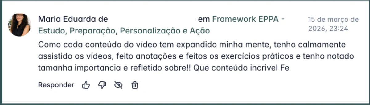 Maria Eduarda comentando na plataforma